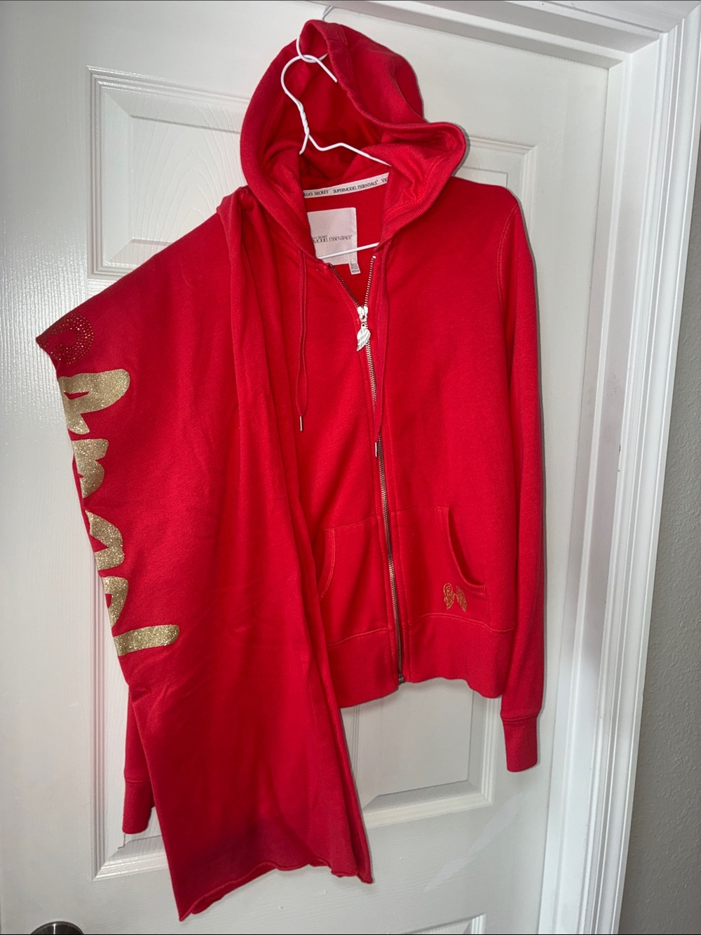 Victoria's Secret Red Set with Gold Angel Wings and Script